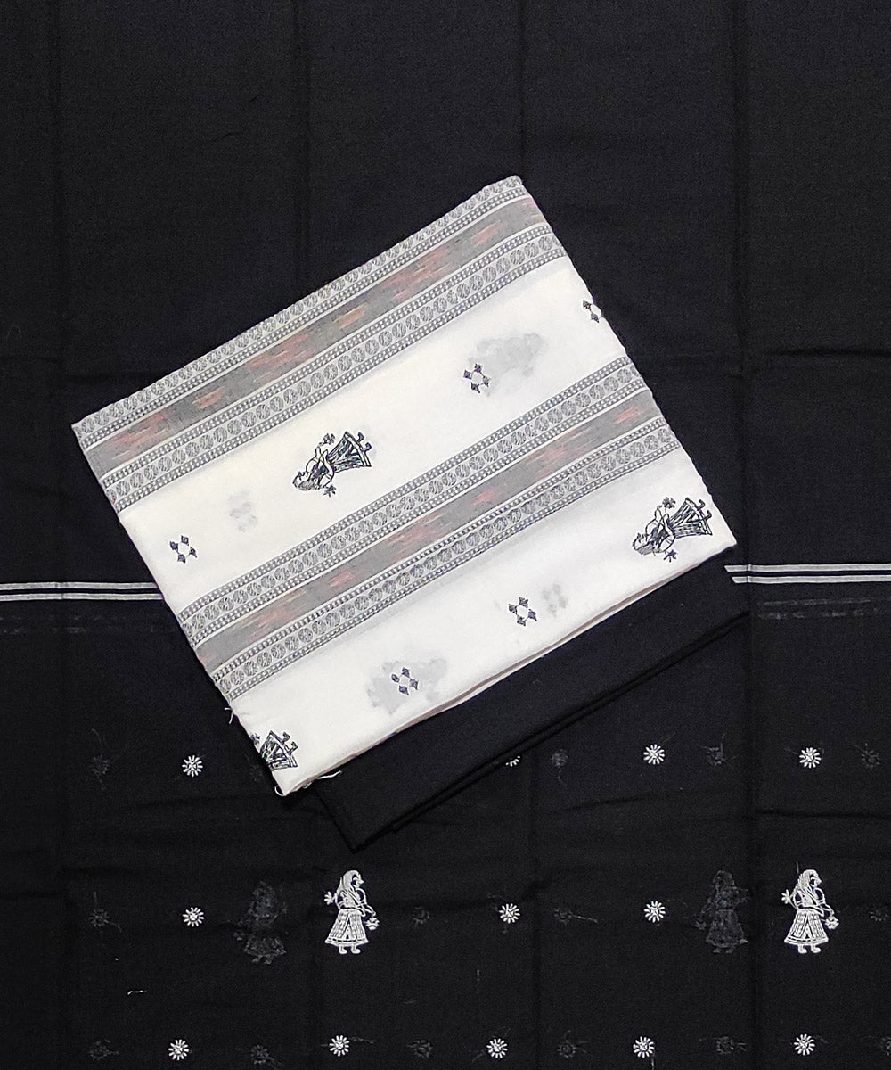 3pc White black handwoven sambalpuri dress material