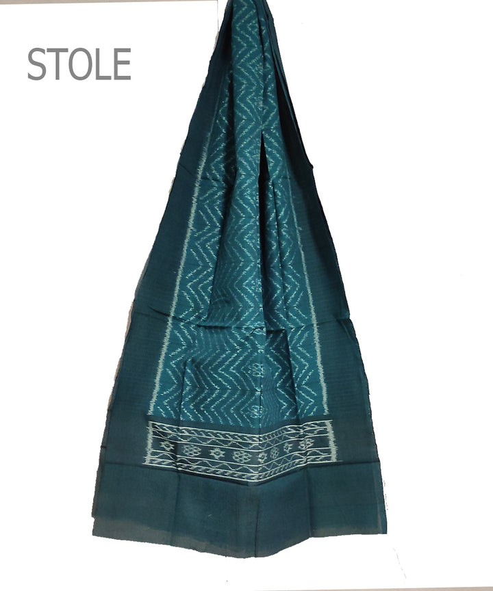 Dark blue green handwoven cotton sambalpuri stole