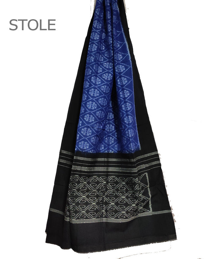 Navy black handwoven cotton sambalpuri stole