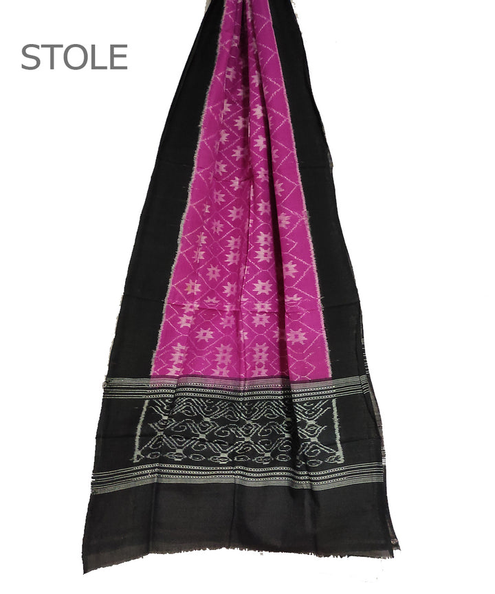 Magenta black handwoven cotton sambalpuri stole