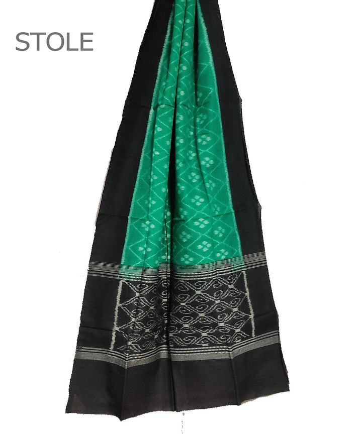 Light green black handwoven cotton sambalpuri stole