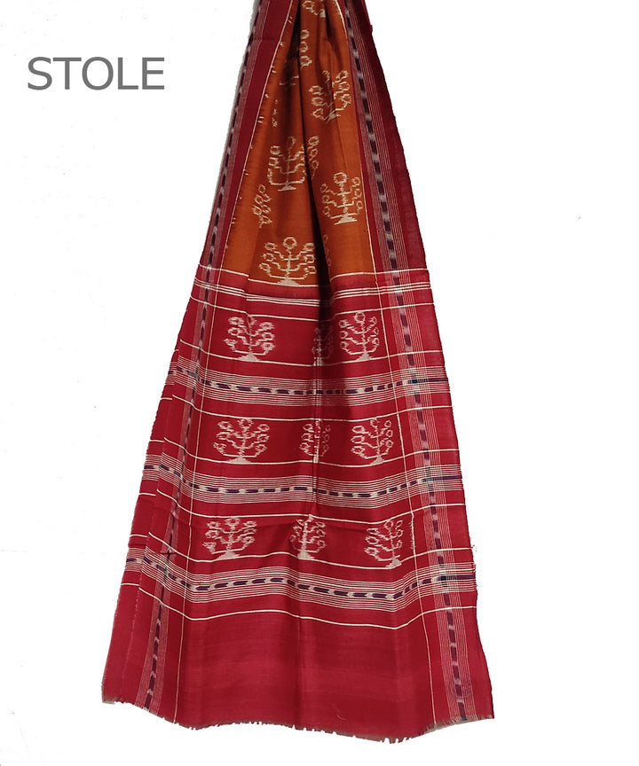 Orange red handwoven cotton sambalpuri stole