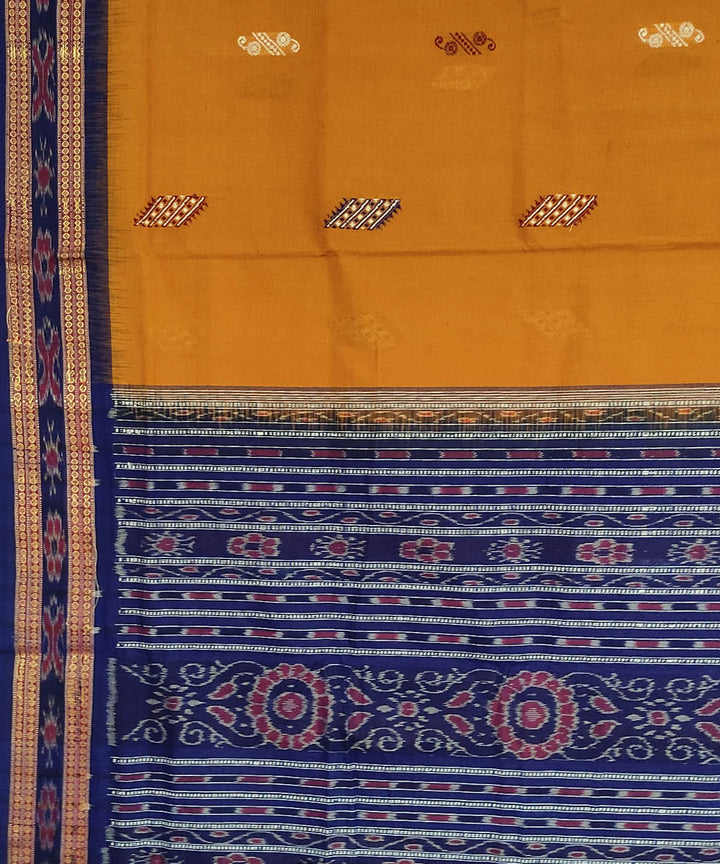 Mustard blue handwoven cotton bomkai saree