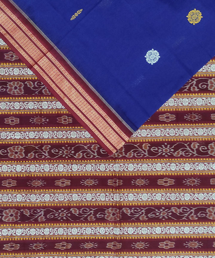 Navy blue maroon handwoven cotton bomkai saree