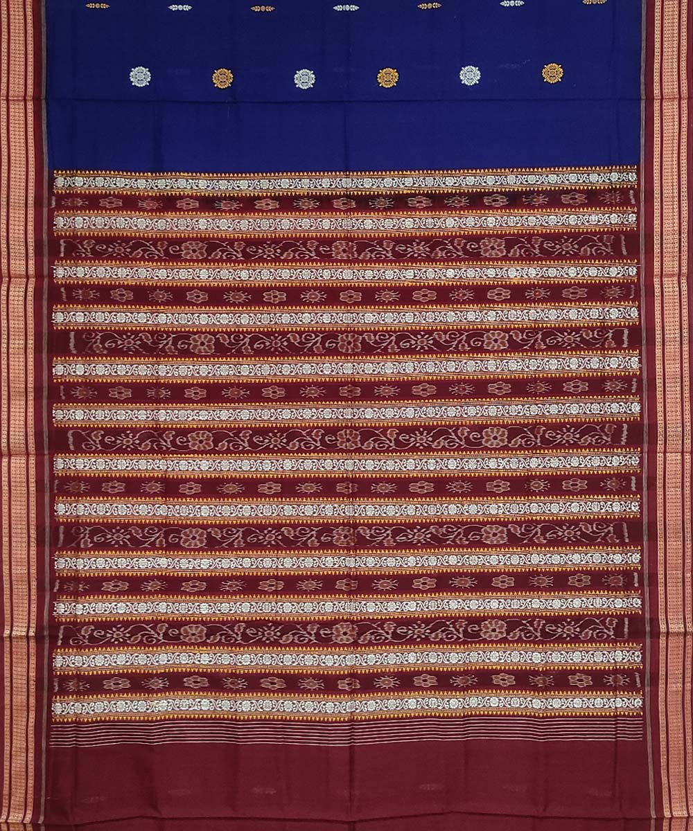 Navy blue maroon handwoven cotton bomkai saree