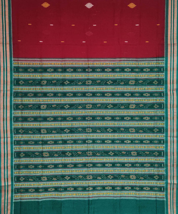 Maroon green handwoven cotton bomkai saree
