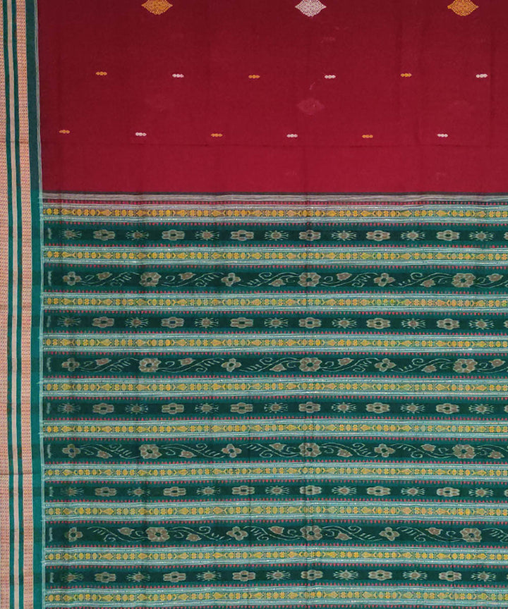 Maroon green handwoven cotton bomkai saree