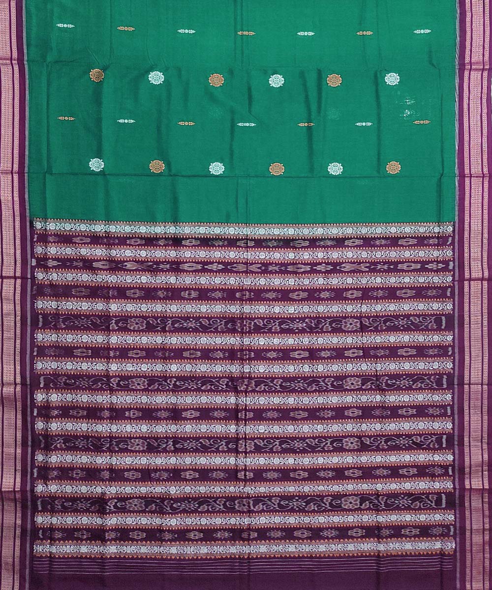 Dark green maroon handwoven cotton bomkai saree