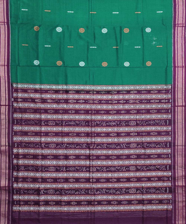 Dark green maroon handwoven cotton bomkai saree