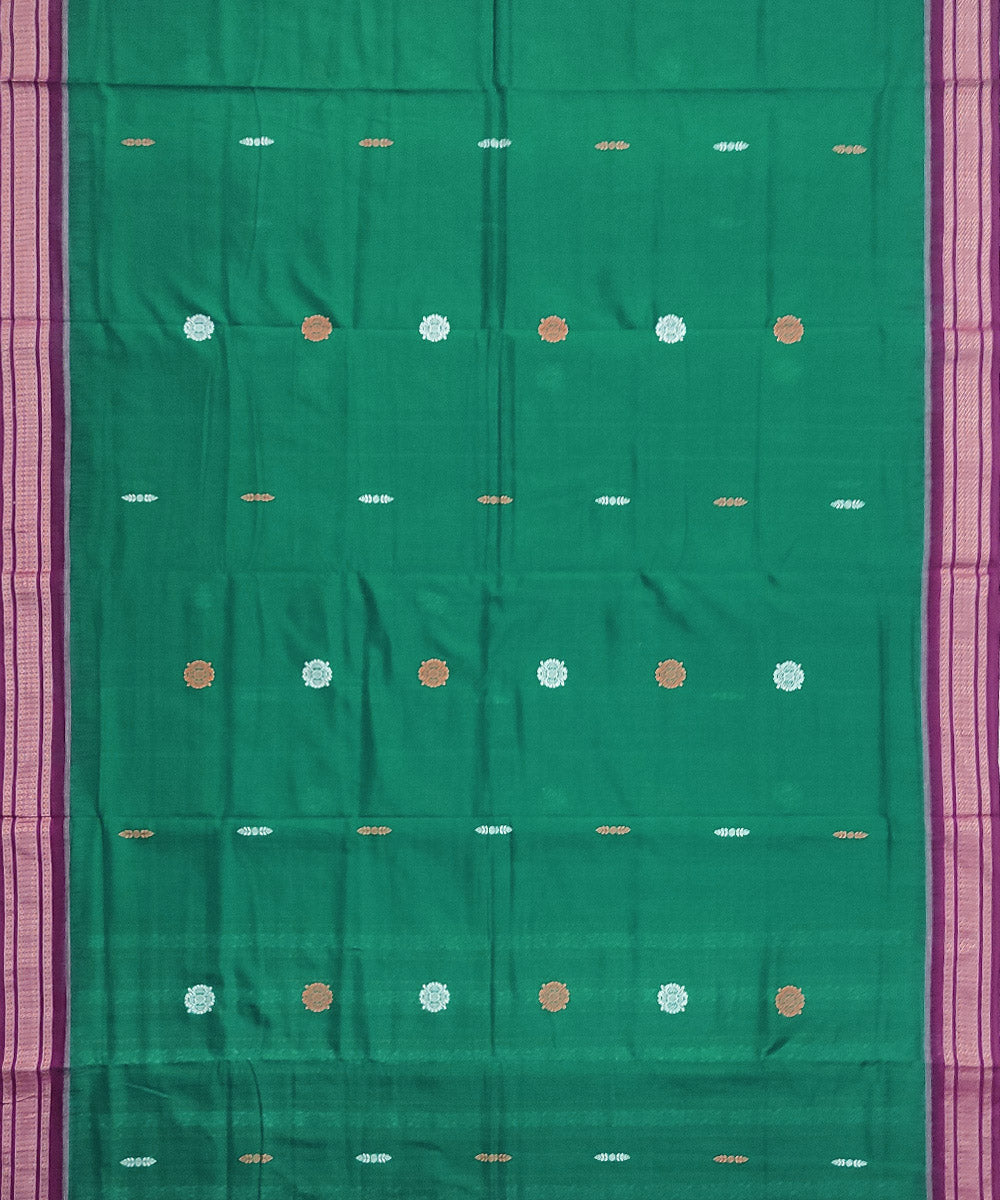 Dark green maroon handwoven cotton bomkai saree
