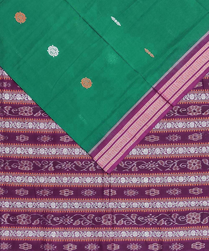 Dark green maroon handwoven cotton bomkai saree