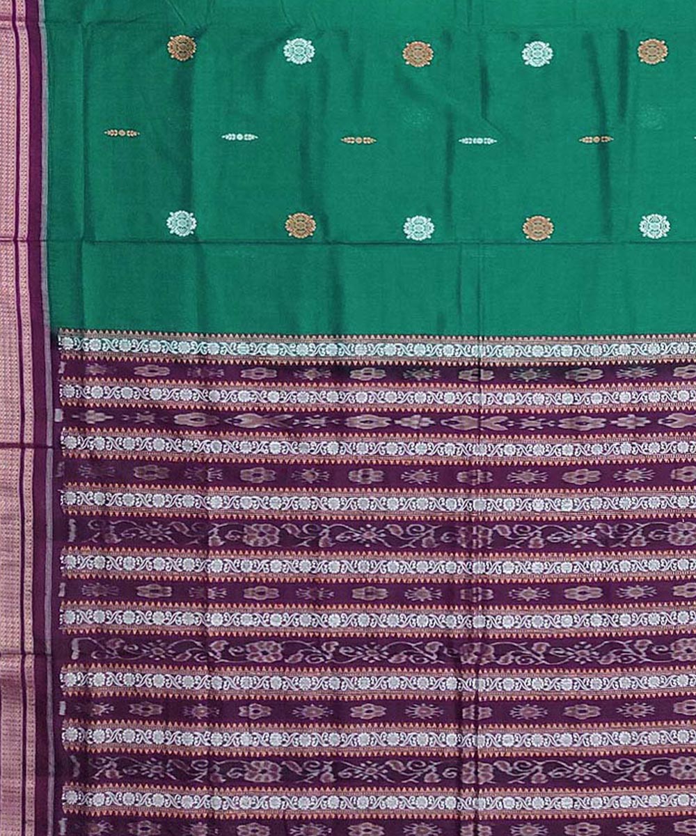 Dark green maroon handwoven cotton bomkai saree