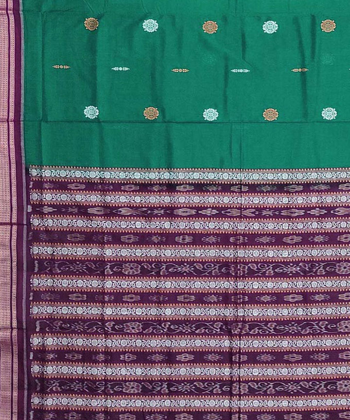 Dark green maroon handwoven cotton bomkai saree