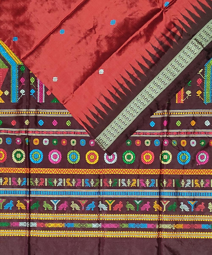 Red maroon handwoven silk dolabedi saree