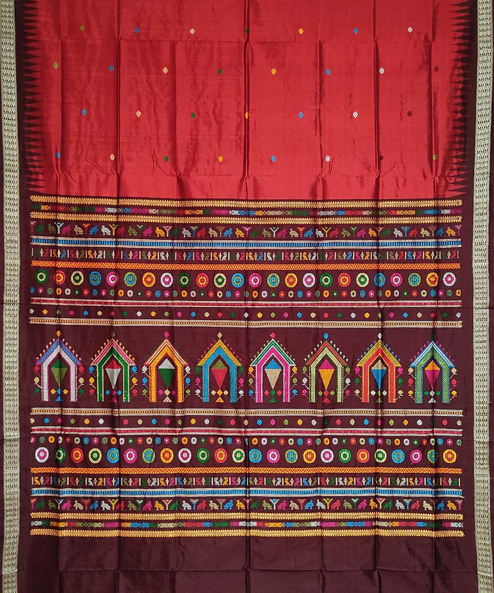 Red maroon handwoven silk dolabedi saree
