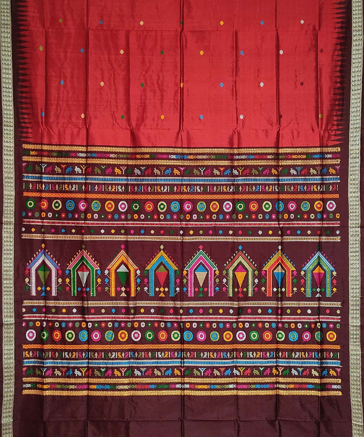 Red maroon handwoven silk dolabedi saree
