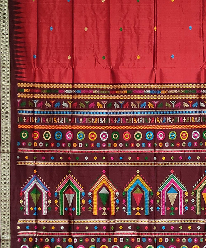 Red maroon handwoven silk dolabedi saree