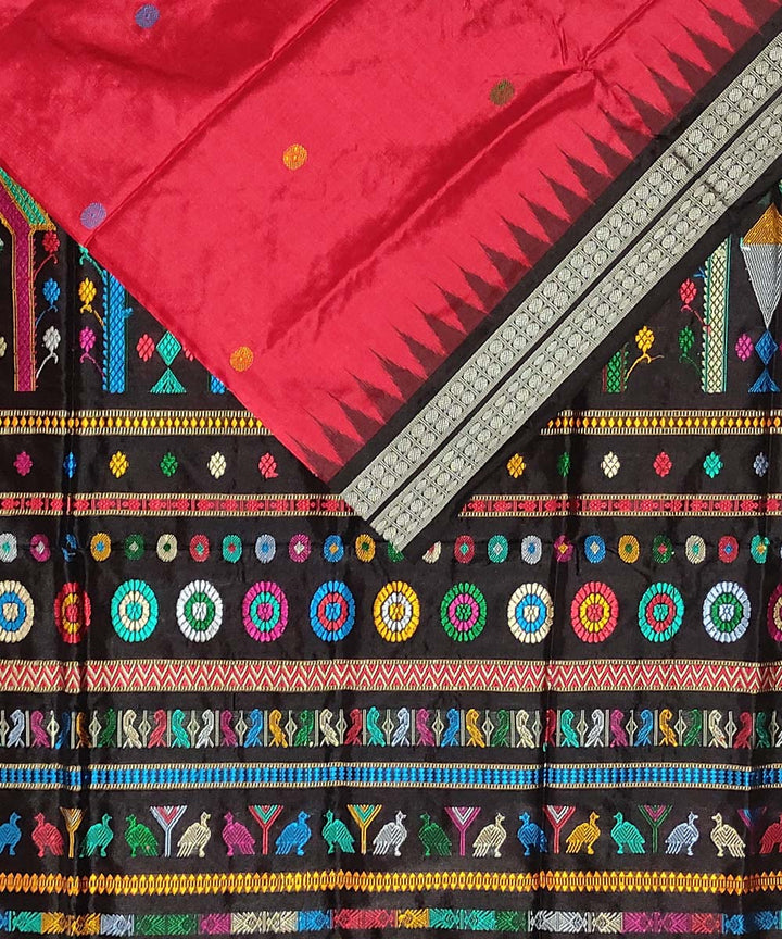 Pink black handwoven silk dolabedi saree