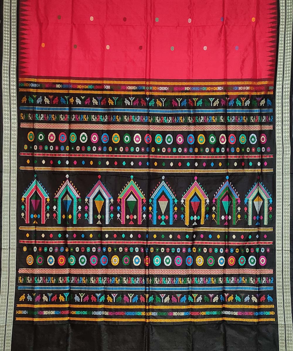 Pink black handwoven silk dolabedi saree