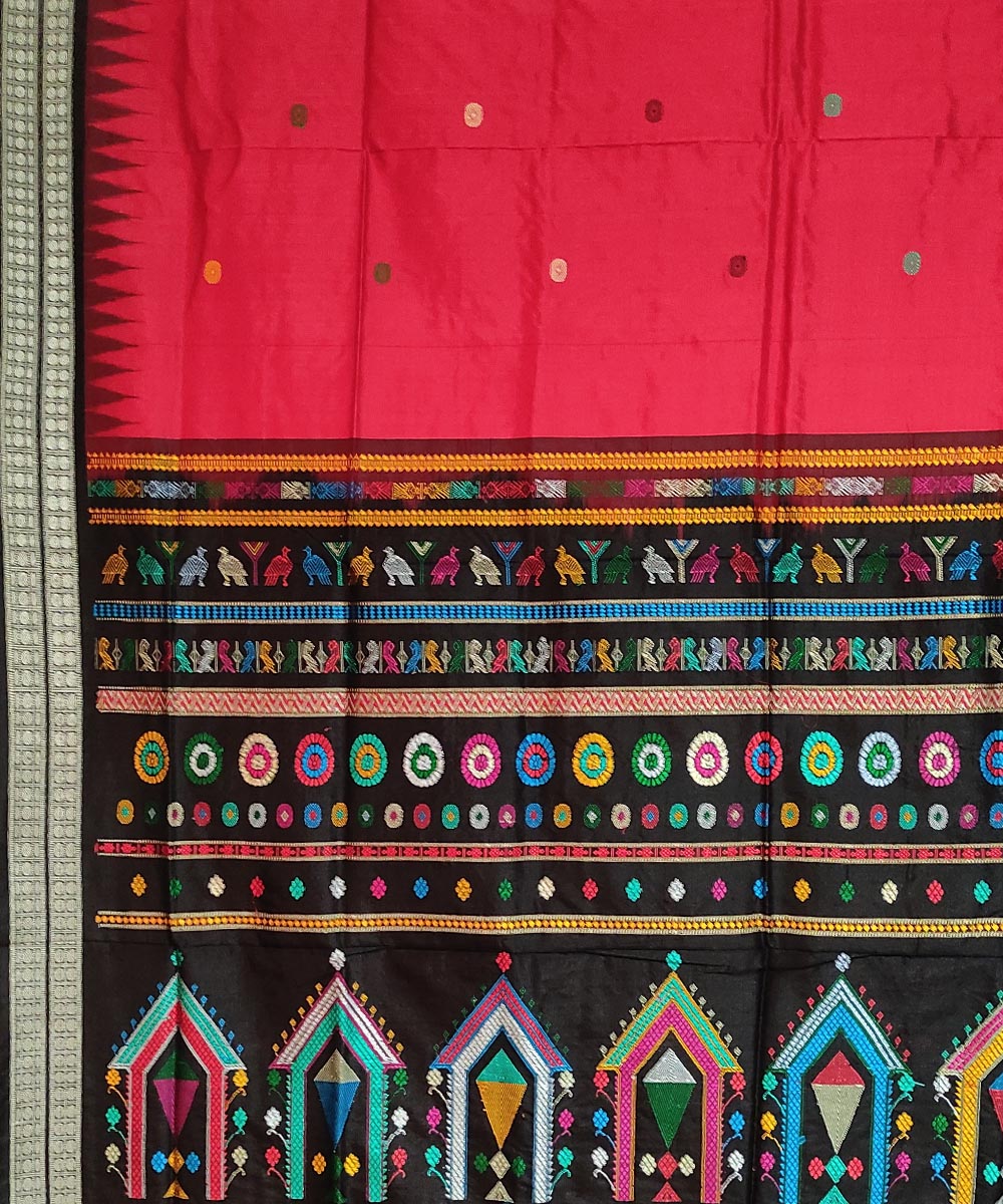 Pink black handwoven silk dolabedi saree