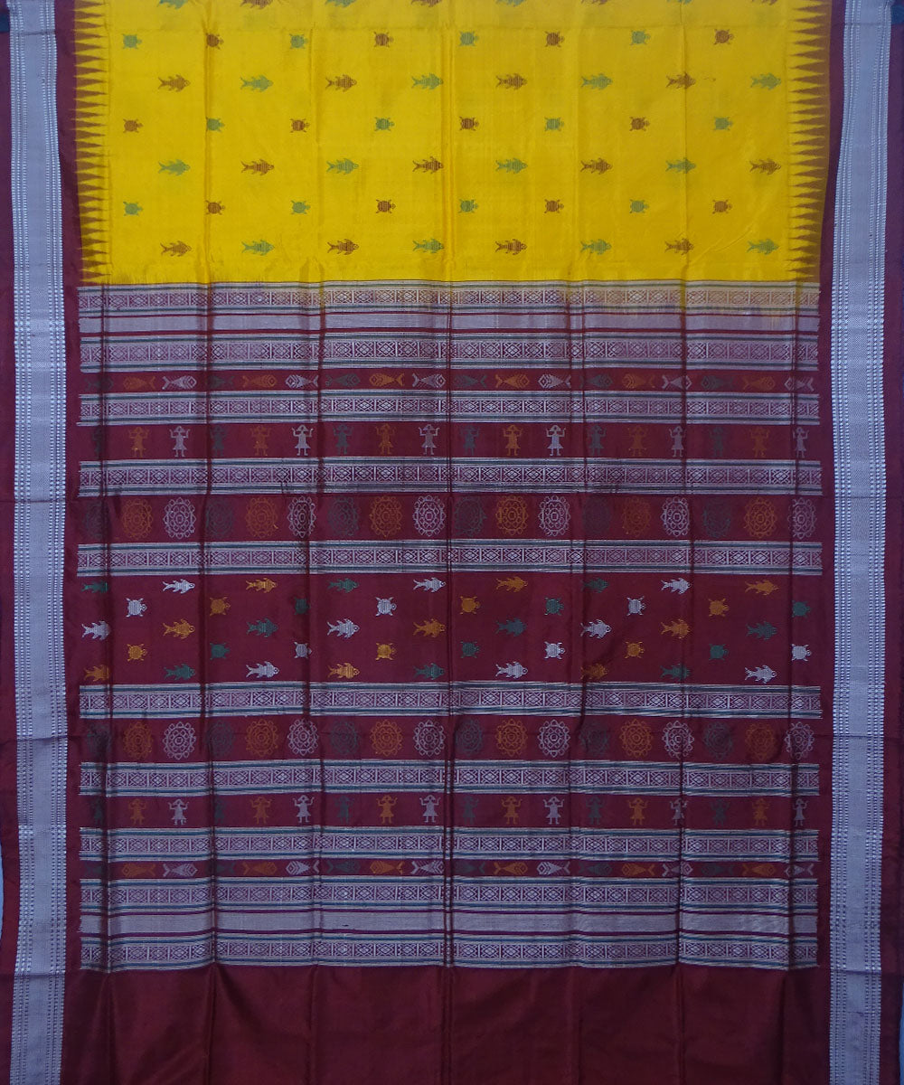 Yellow maroon handwoven silk dongoria saree