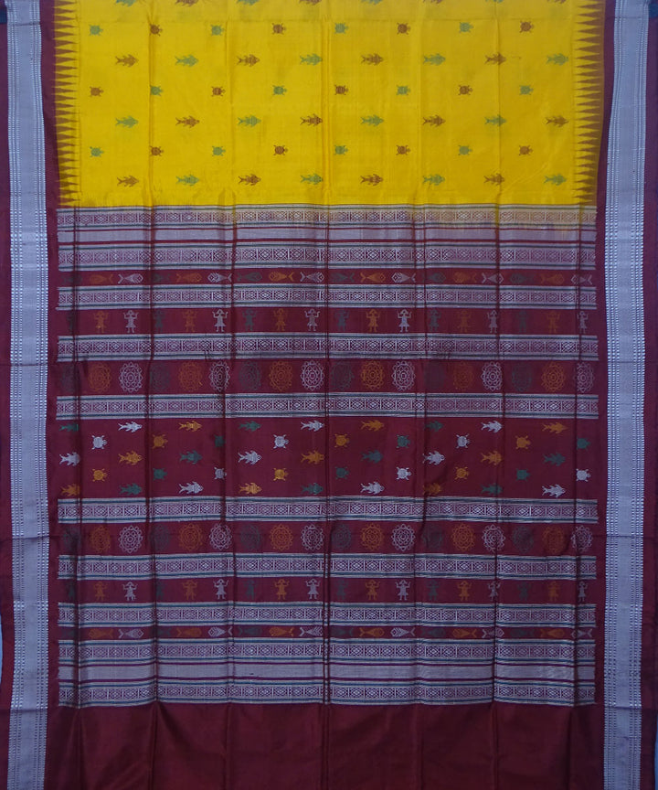 Yellow maroon handwoven silk dongoria saree