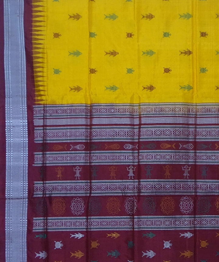 Yellow maroon handwoven silk dongoria saree
