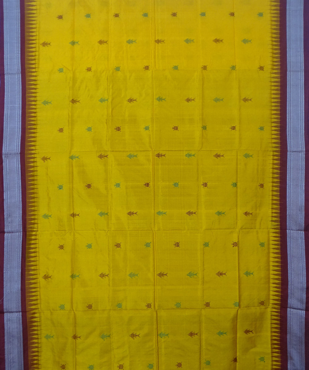 Yellow maroon handwoven silk dongoria saree