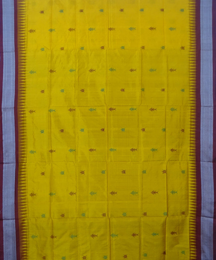 Yellow maroon handwoven silk dongoria saree