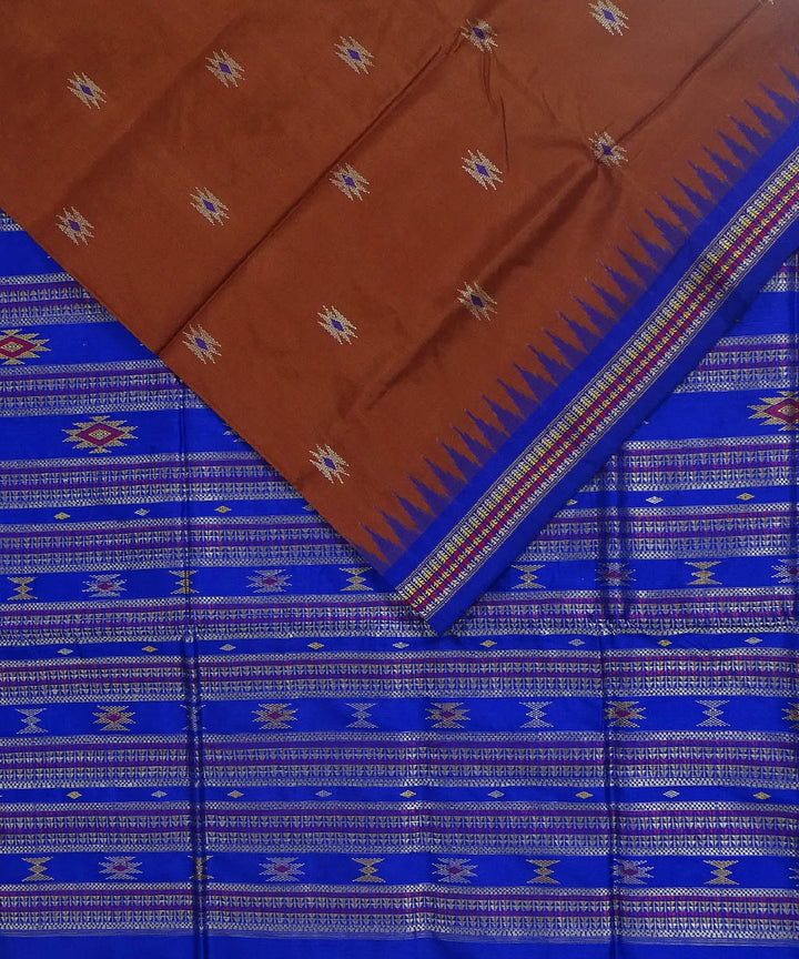 Brown blue handwoven silk dongoria saree