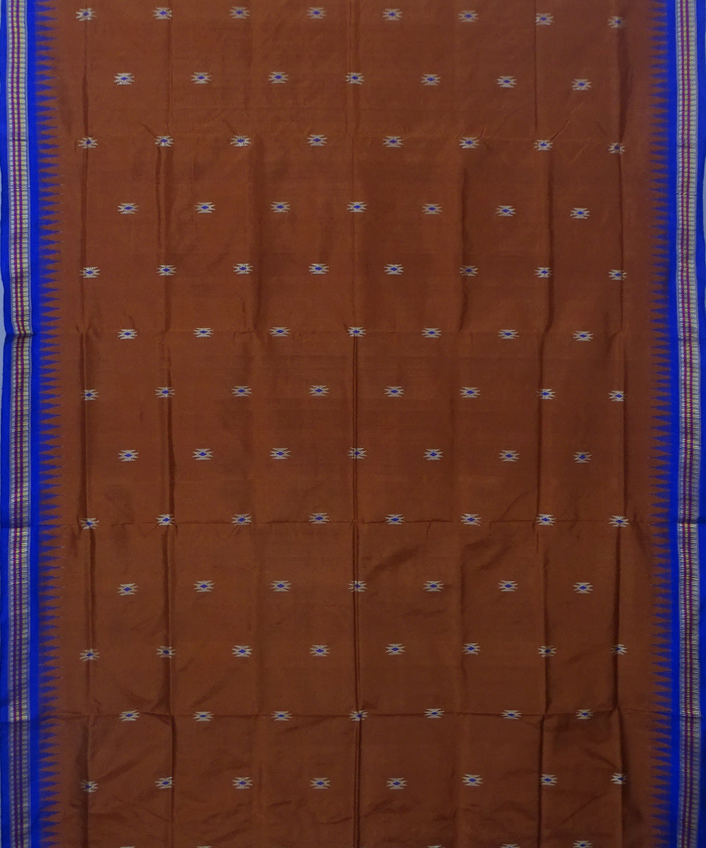 Brown blue handwoven silk dongoria saree