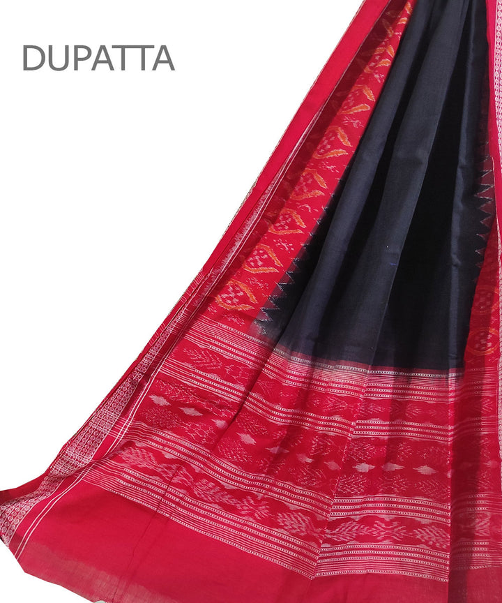 Black maroon handwoven cotton sambalpuri dupatta