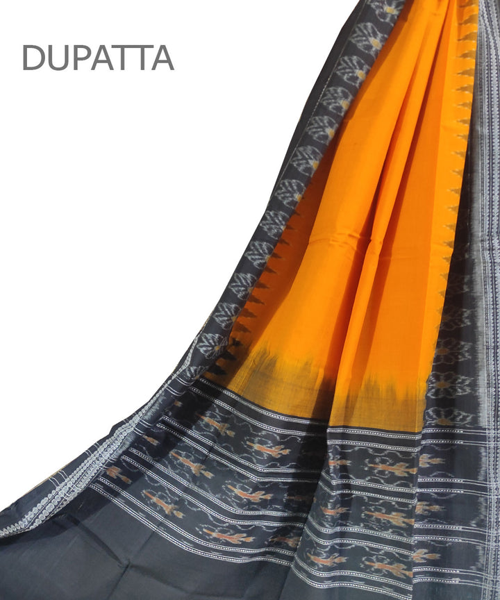 Yellow black handwoven cotton sambalpuri dupatta