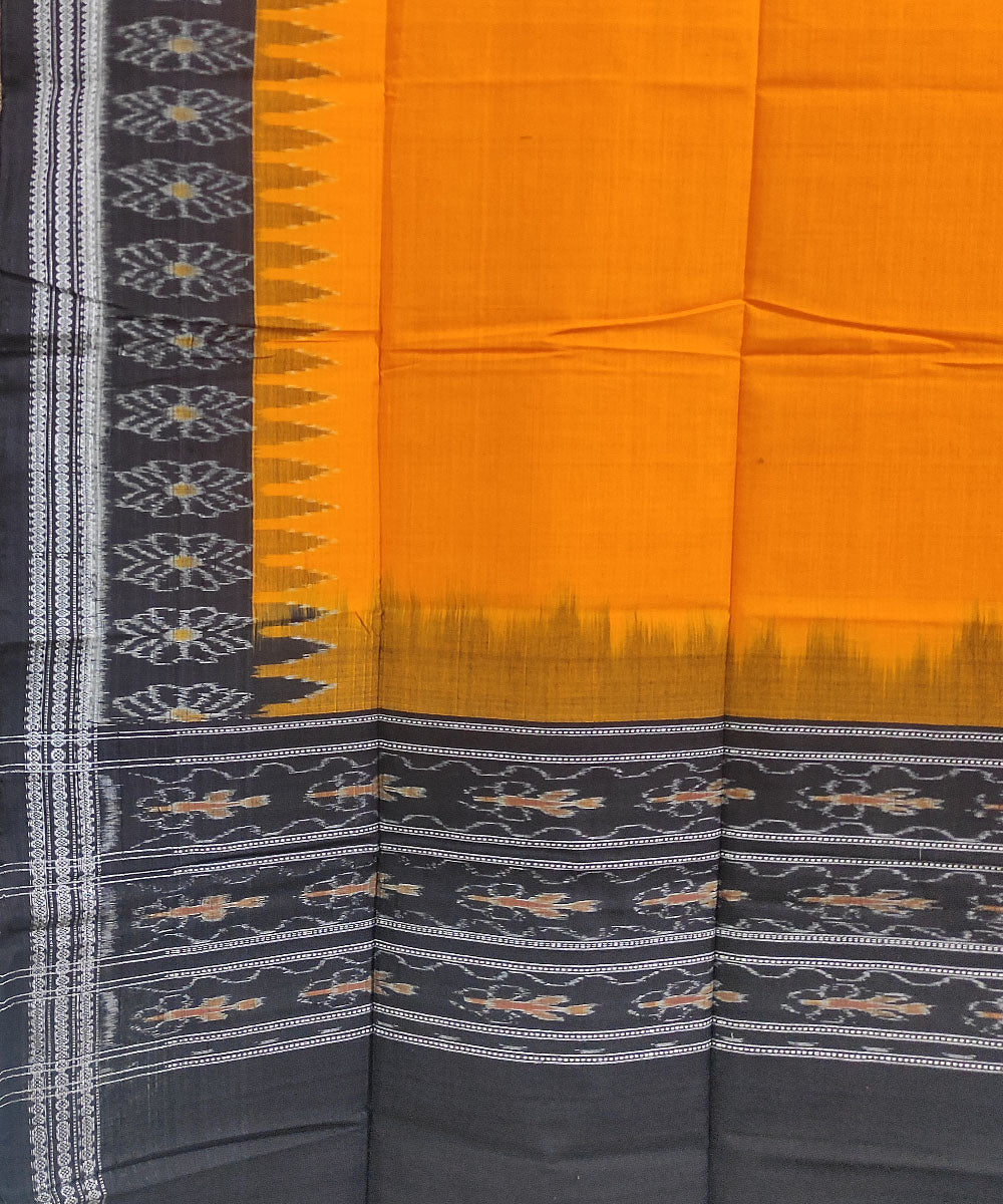 Yellow black handwoven cotton sambalpuri dupatta