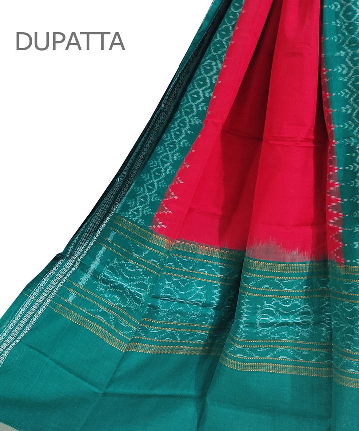 Red green handwoven cotton sambalpuri dupatta