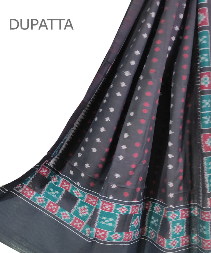 Black handwoven cotton sambalpuri ikat dupatta