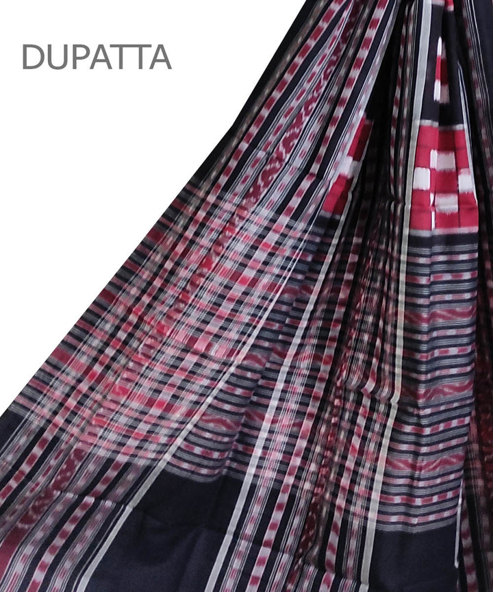 Maroon black handloom cotton sambalpuri dupatta