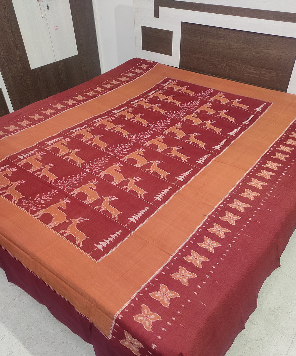 Maroon brown handloom sambalpuri cotton bedsheet