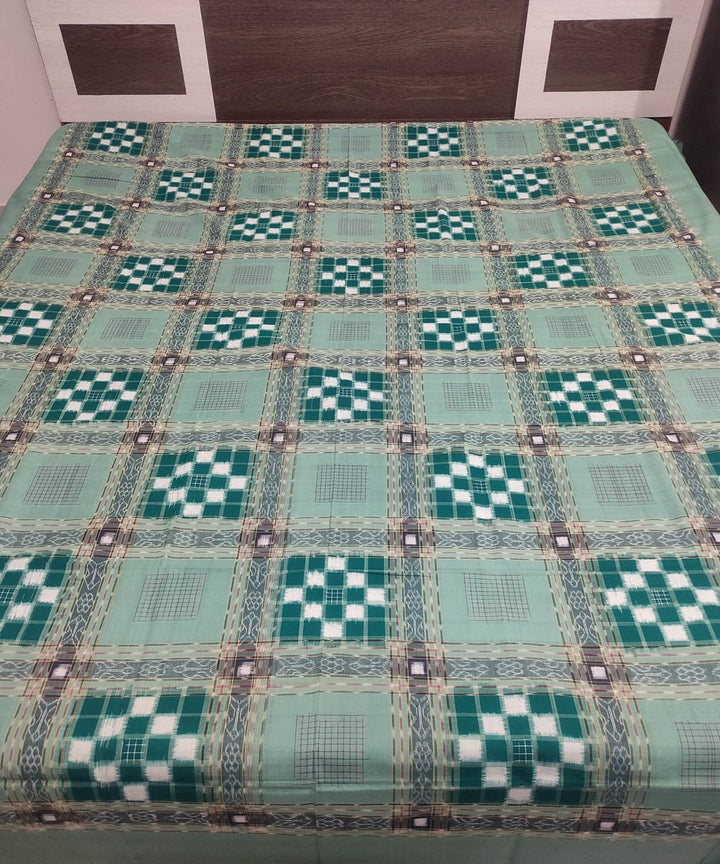 Dark and mint green handloom sambalpuri cotton bedsheet