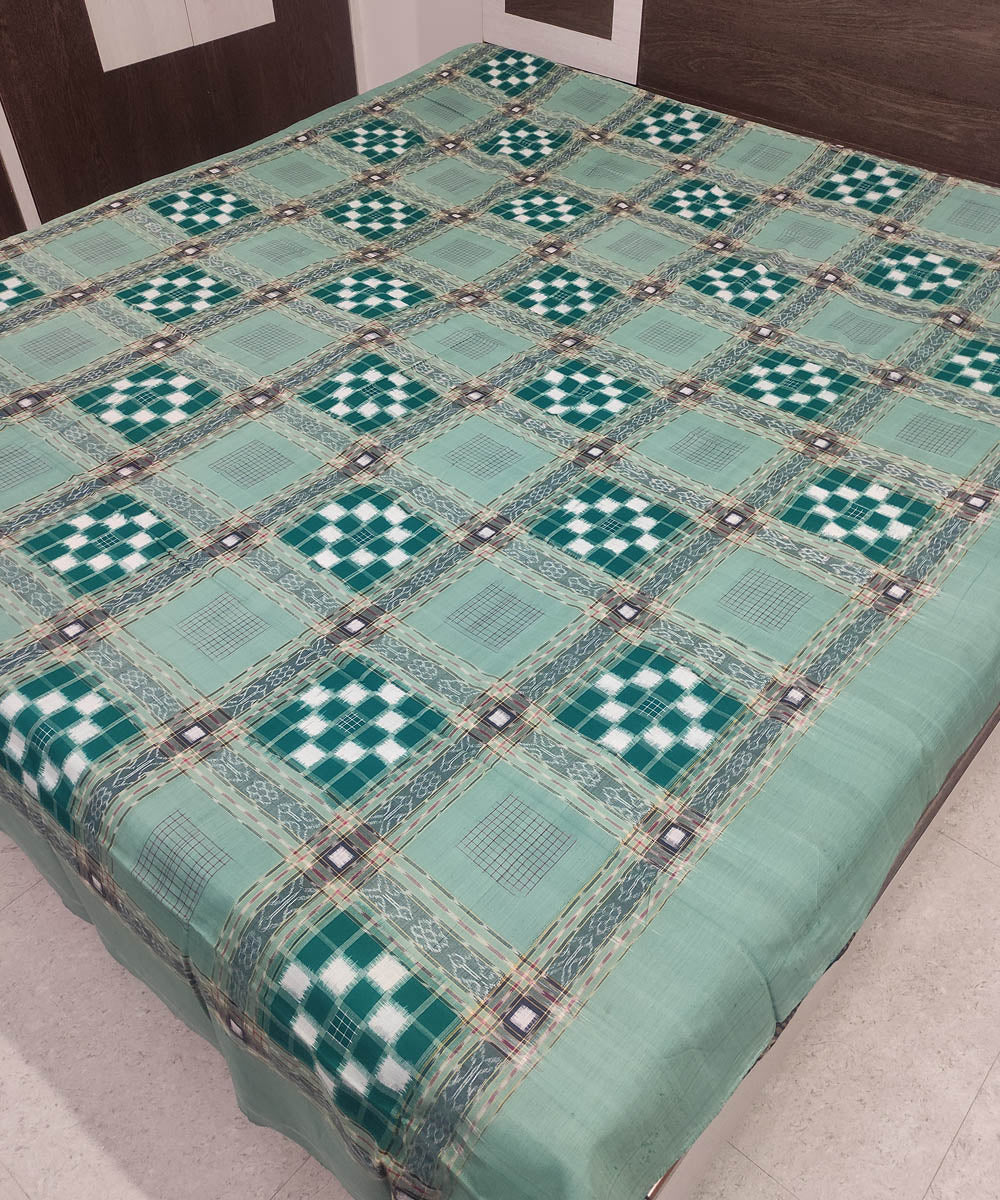 Dark and mint green handloom sambalpuri cotton bedsheet