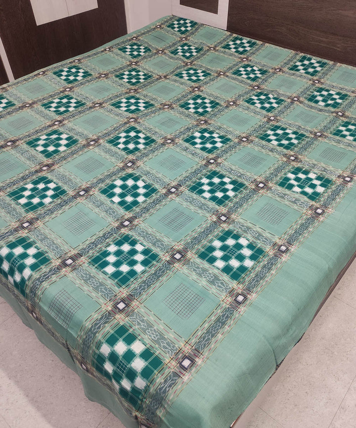 Dark and mint green handloom sambalpuri cotton bedsheet