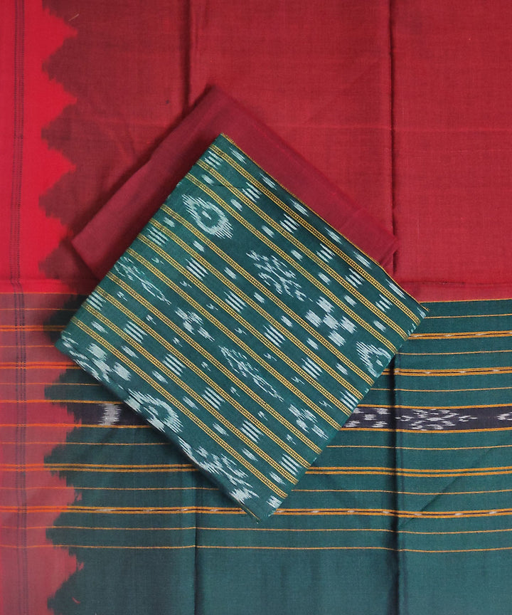 3pc Green maroon handwoven cotton sambalpuri dress material