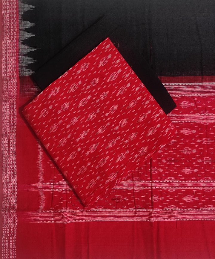 3pc Red black handloom cotton sambalpuri dress material