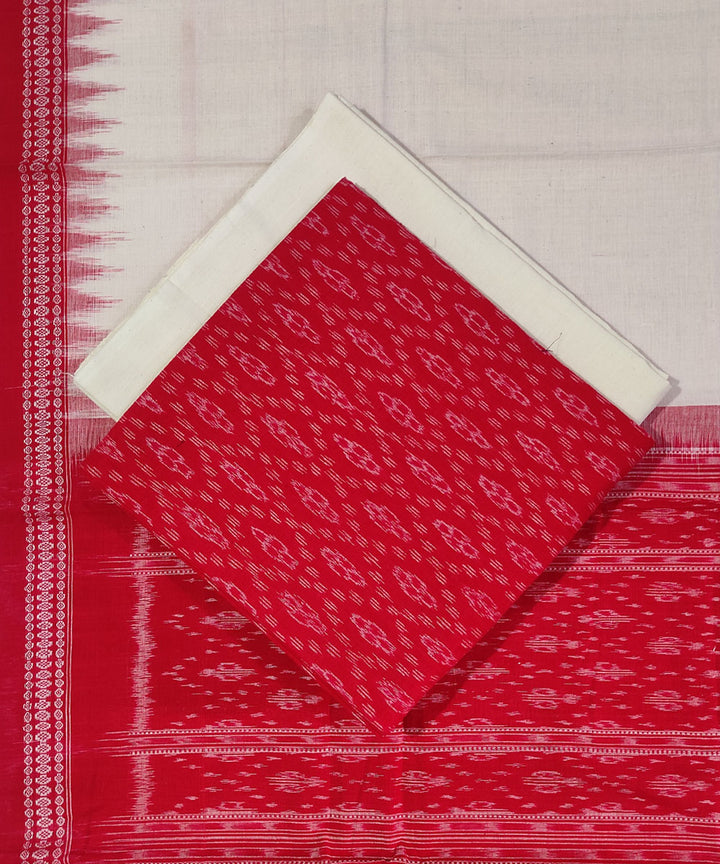 3pc Red white handwoven cotton sambalpuri dress material