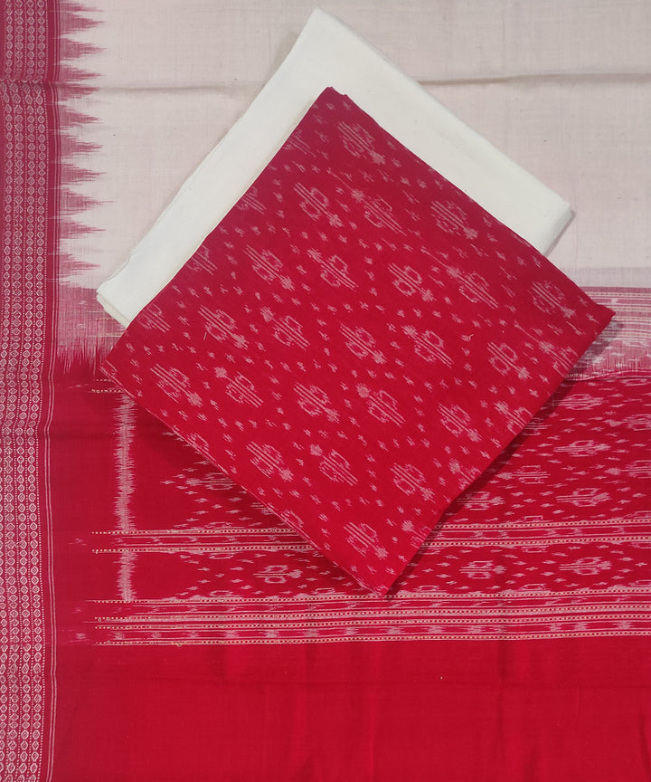 3pc Red offwhite handwoven cotton sambalpuri dress material