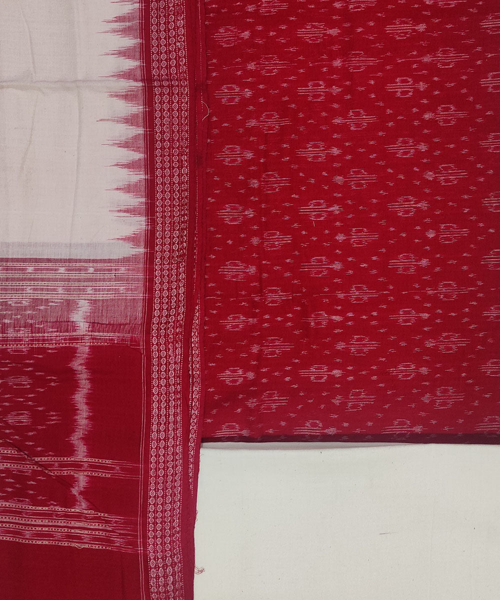 3pc Red offwhite handwoven cotton sambalpuri dress material