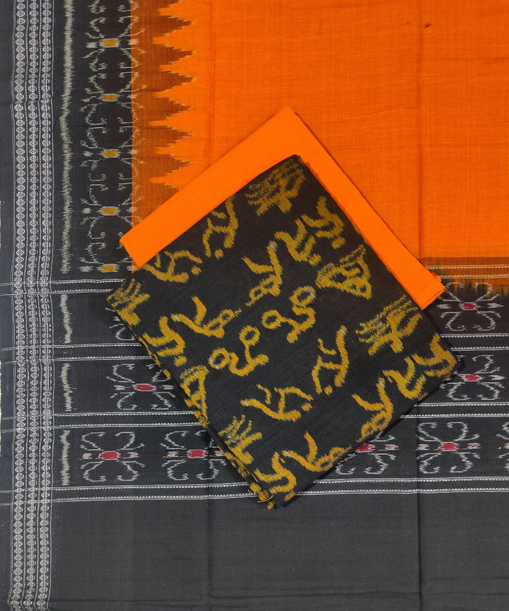 3pc Black yellow hand woven cotton sambalpuri dress material