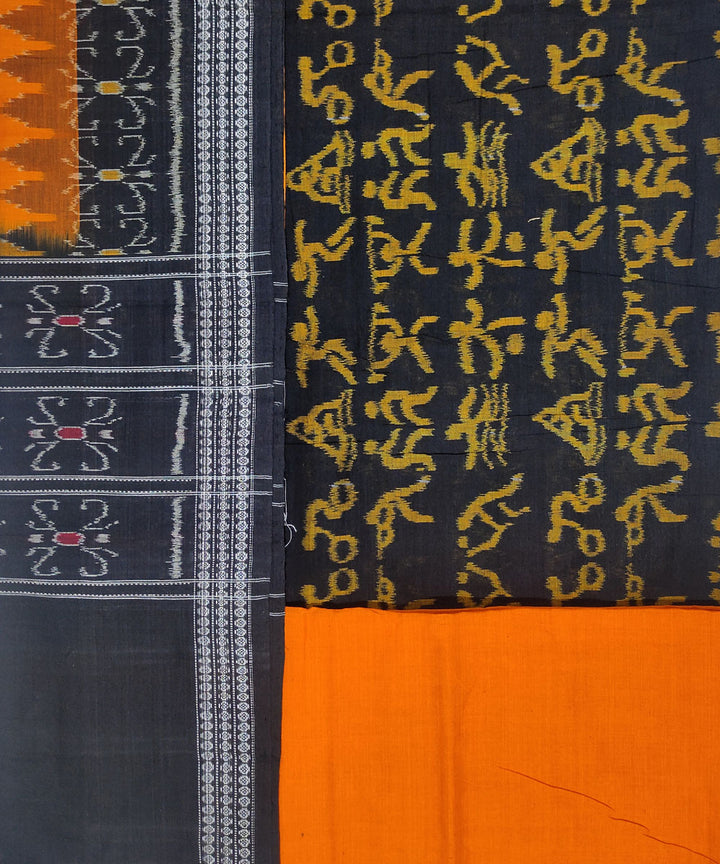 3pc Black yellow hand woven cotton sambalpuri dress material