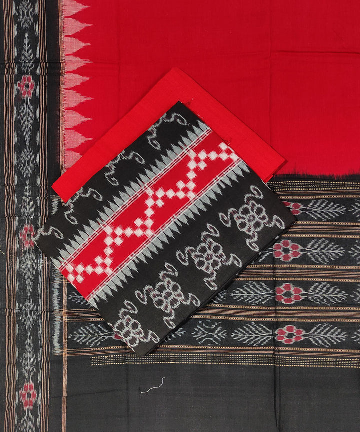 3 pc Black red handwoven cotton sambalpuri dress material