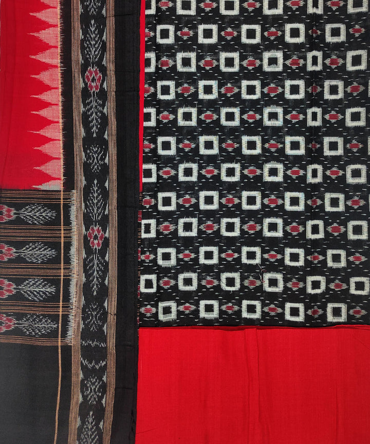 3 pc Black red hand woven cotton sambalpuri dress material